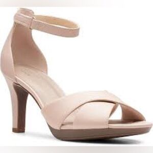 Nine West beige cross cross peep toe heeled sandals with ankle strap
